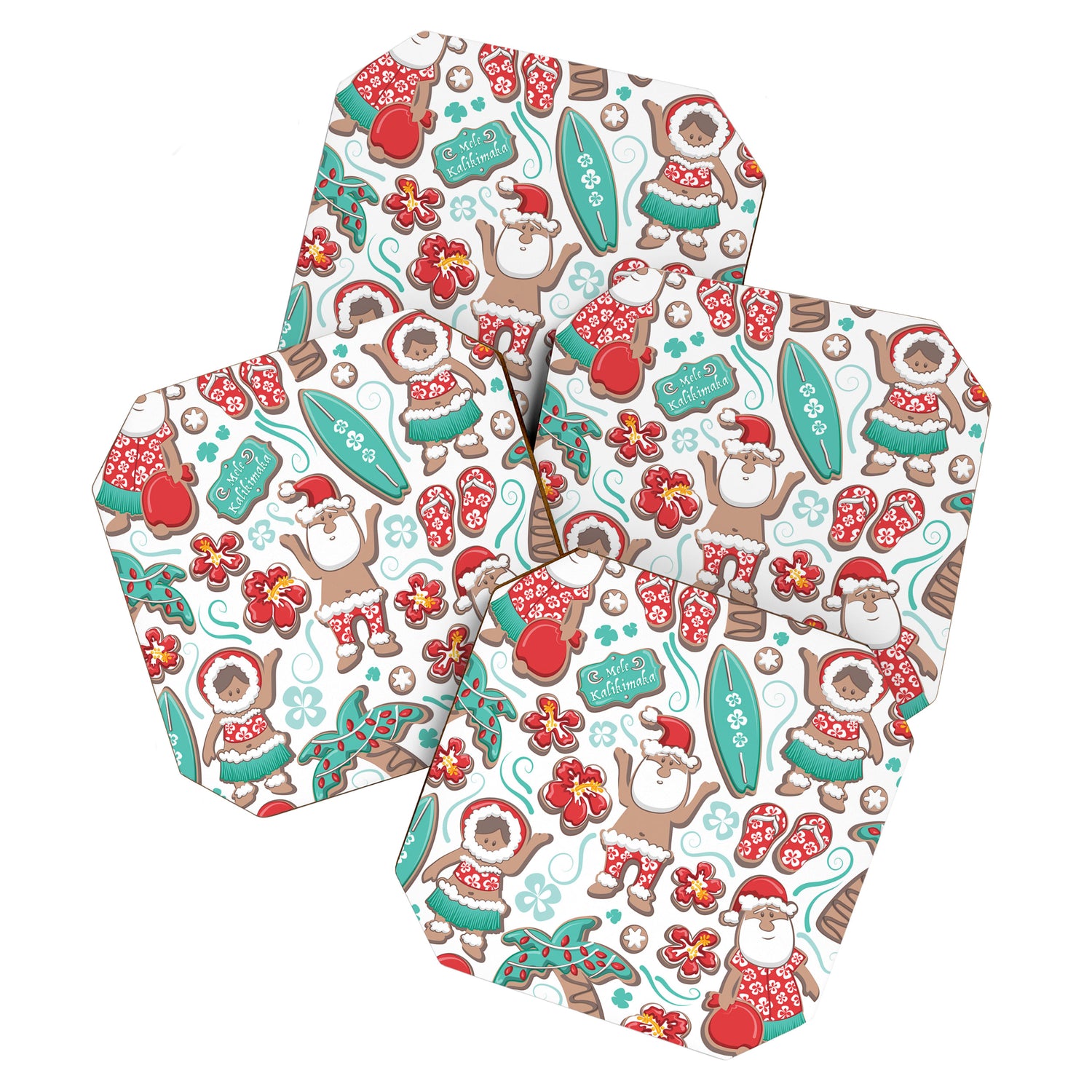 Mele Kalikimaka Hawaiian Christmas gingerbread cookies // white background Coaster Gallery Image 1