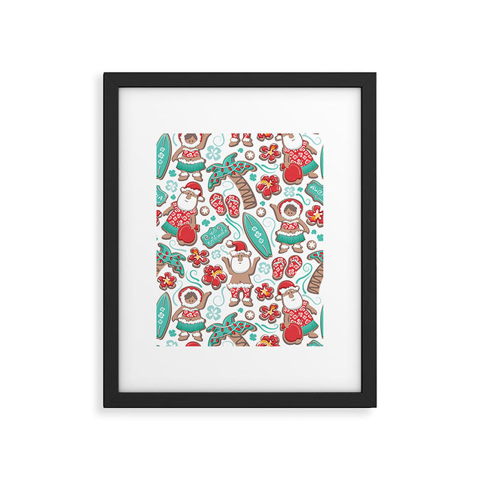 Mele Kalikimaka Hawaiian Christmas gingerbread cookies // white background Framed Art Print Gallery Image 1