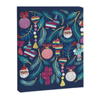 Mexican Christmas Tree // blue background blue pine leaves multicoloured holiday decorations pan dulce balls cacti hearts birds pom-pom garland pinatas santa claus conchas donuts Canvas Print Gallery Image 6
