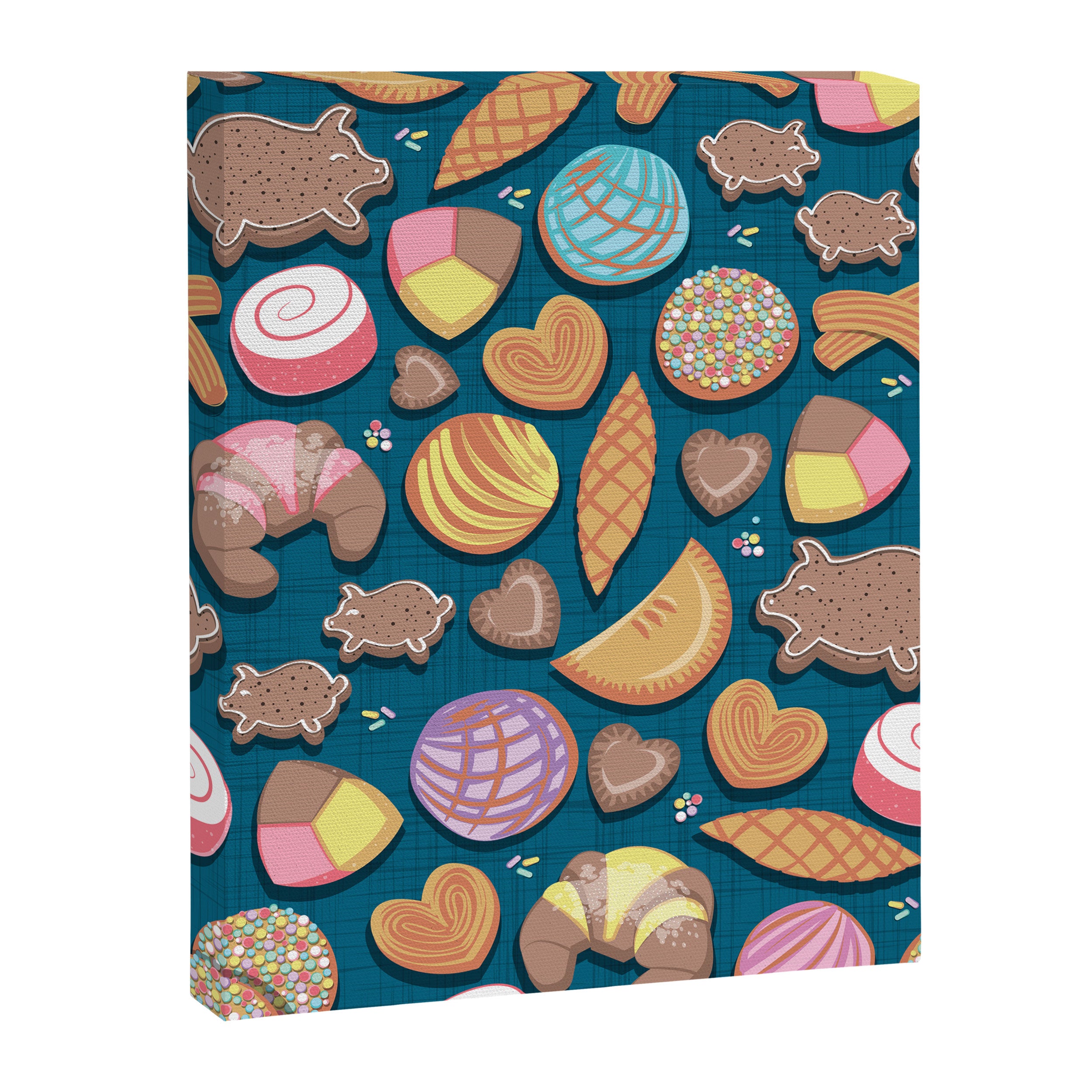 Mexican Sweet Bakery Frenzy // turquoise background // pastel colors pan dulce Canvas Print Gallery Image 8