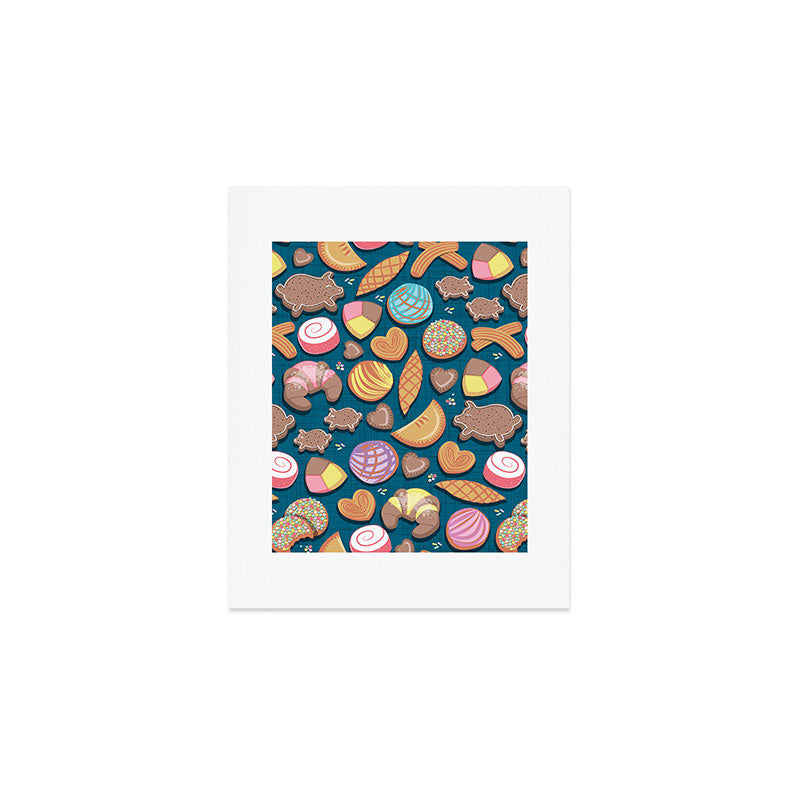 Mexican Sweet Bakery Frenzy // turquoise background // pastel colors pan dulce Art Print Gallery Image 1