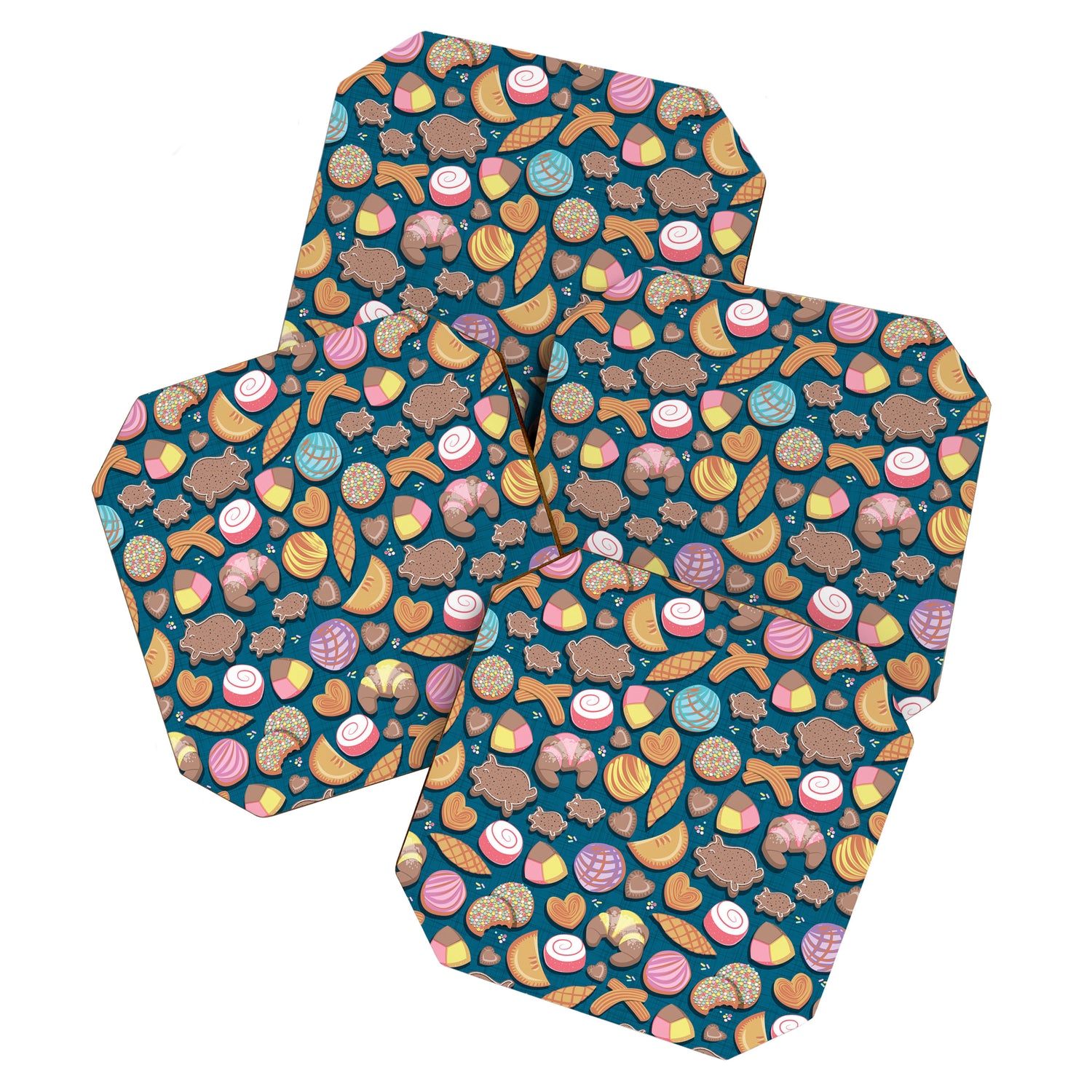 Mexican Sweet Bakery Frenzy // turquoise background // pastel colors pan dulce Coaster Gallery Image 1