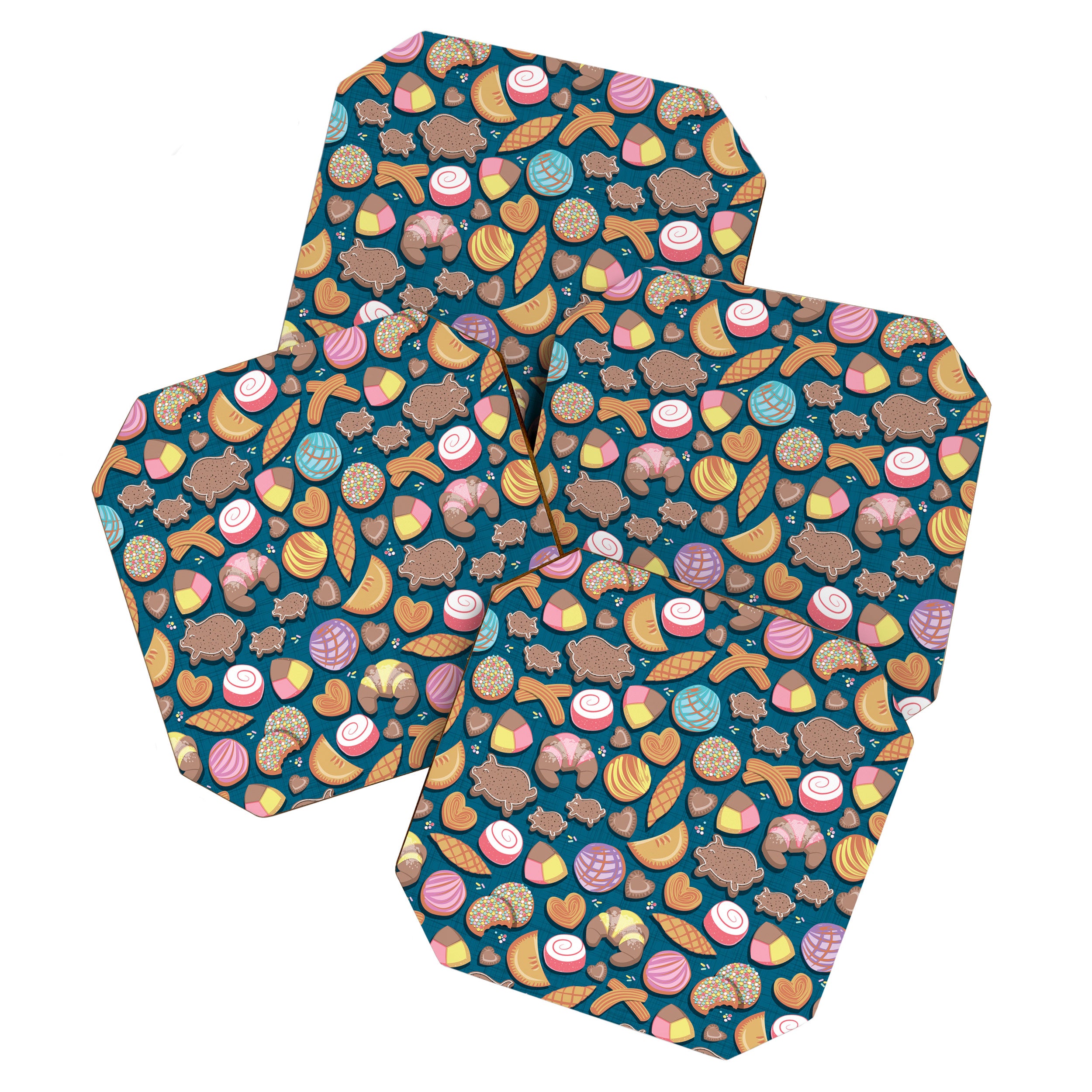 Mexican Sweet Bakery Frenzy // turquoise background // pastel colors pan dulce Coaster Gallery Image 1