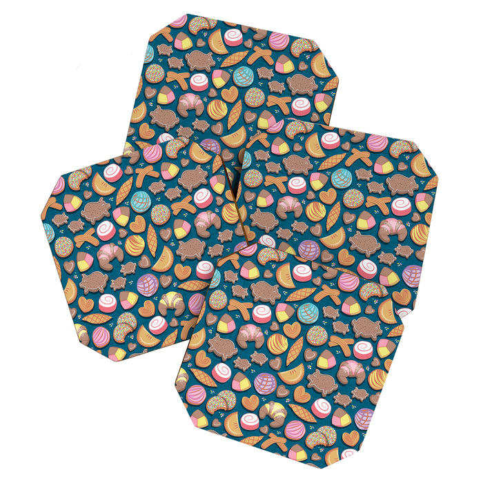 Mexican Sweet Bakery Frenzy // turquoise background // pastel colors pan dulce Coaster Gallery Image 1