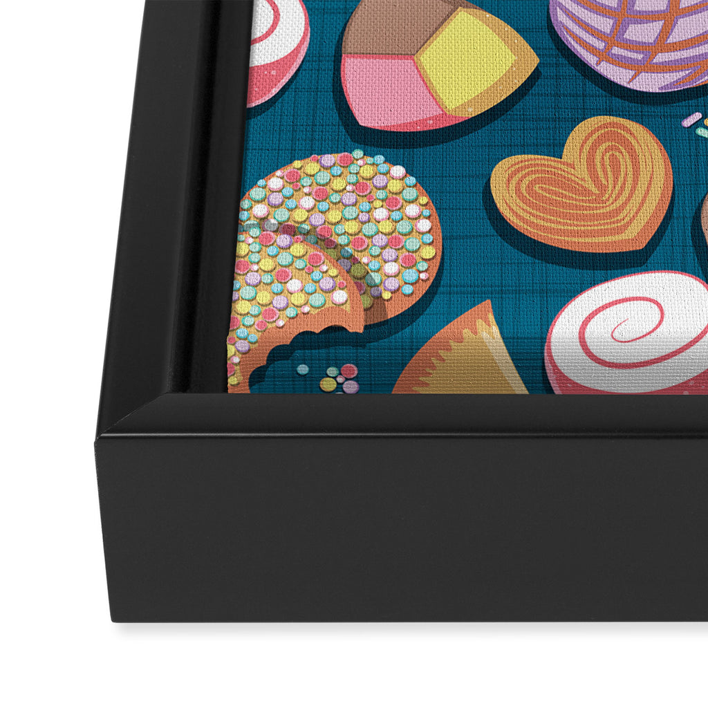 Mexican Sweet Bakery Frenzy // turquoise background // pastel colors pan dulce Framed Canvas Print Gallery Image 3