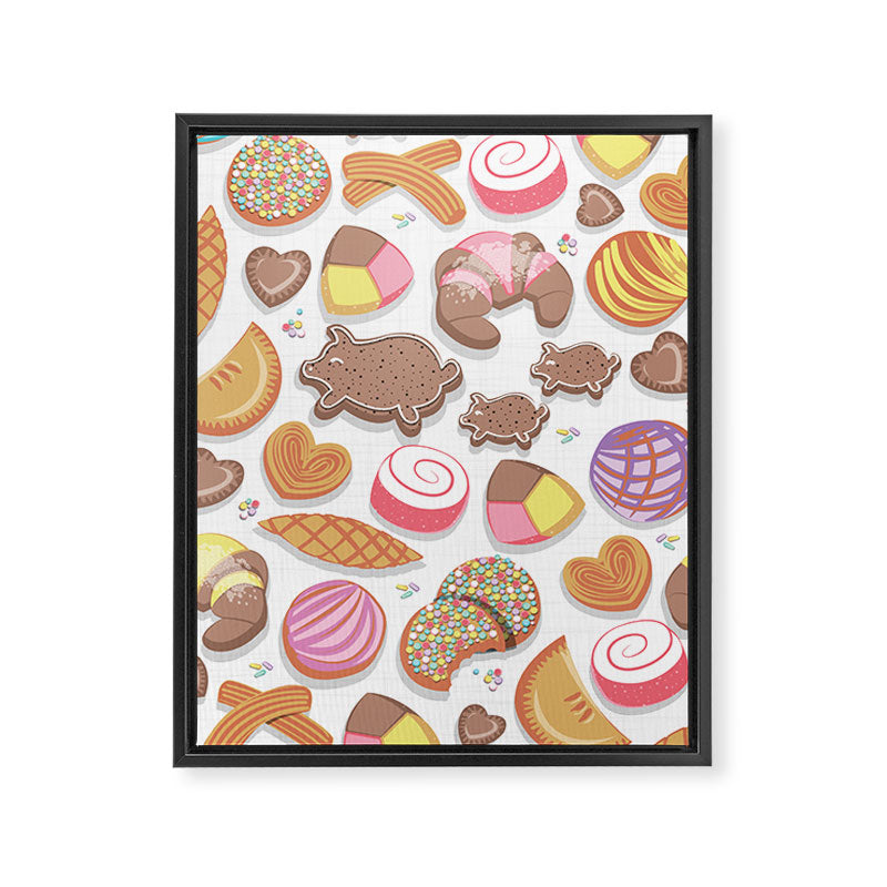 Mexican Sweet Bakery Frenzy // white background // pastel colors pan dulce Framed Canvas Print Gallery Image 8