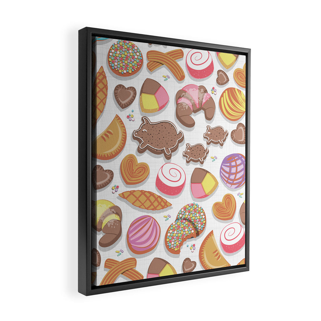 Mexican Sweet Bakery Frenzy // white background // pastel colors pan dulce Framed Canvas Print Gallery Image 2