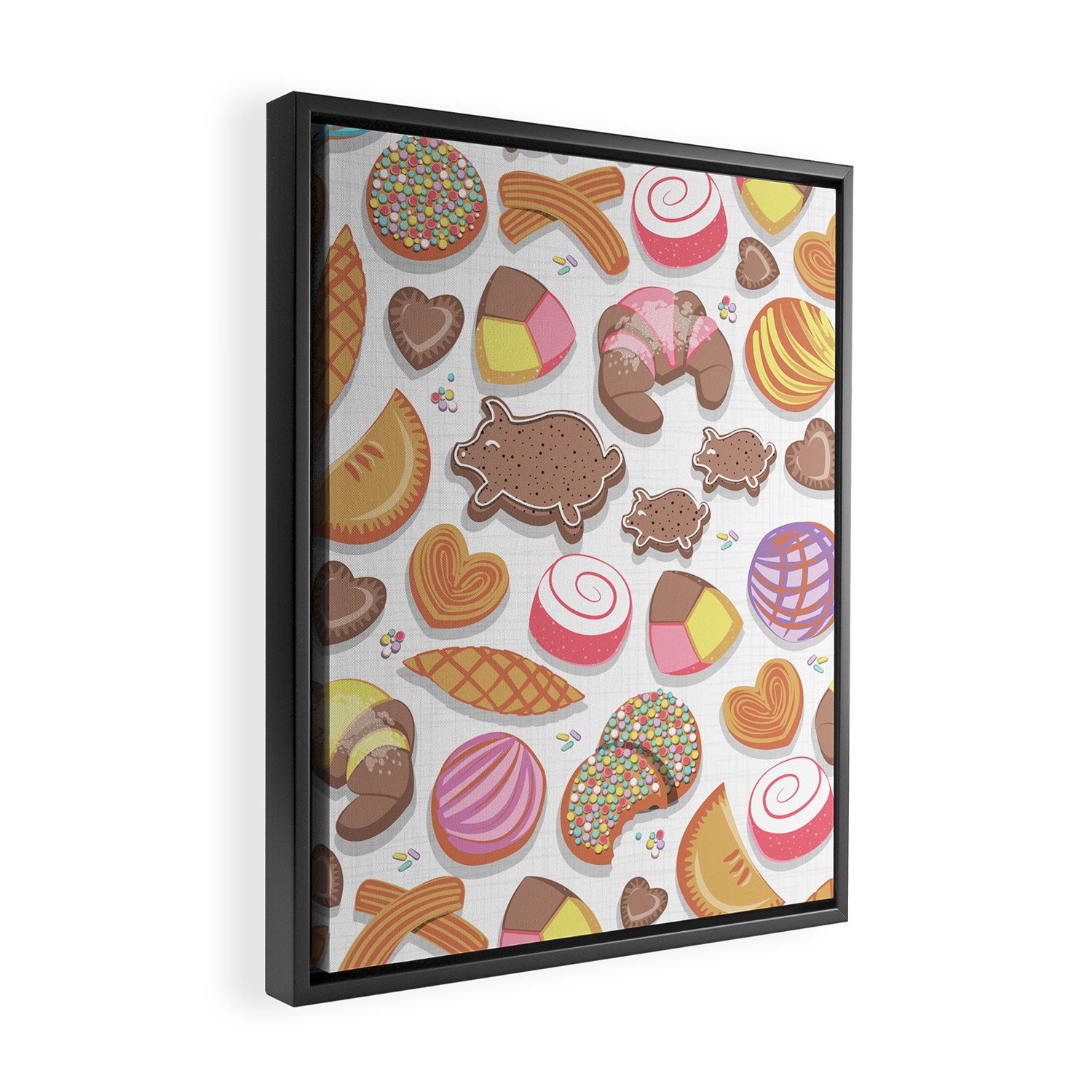Mexican Sweet Bakery Frenzy // white background // pastel colors pan dulce Framed Canvas Print Gallery Image 2