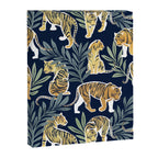 Nouveau white tigers // navy blue background green leaves white lines yellow animals Canvas Print Gallery Image 6