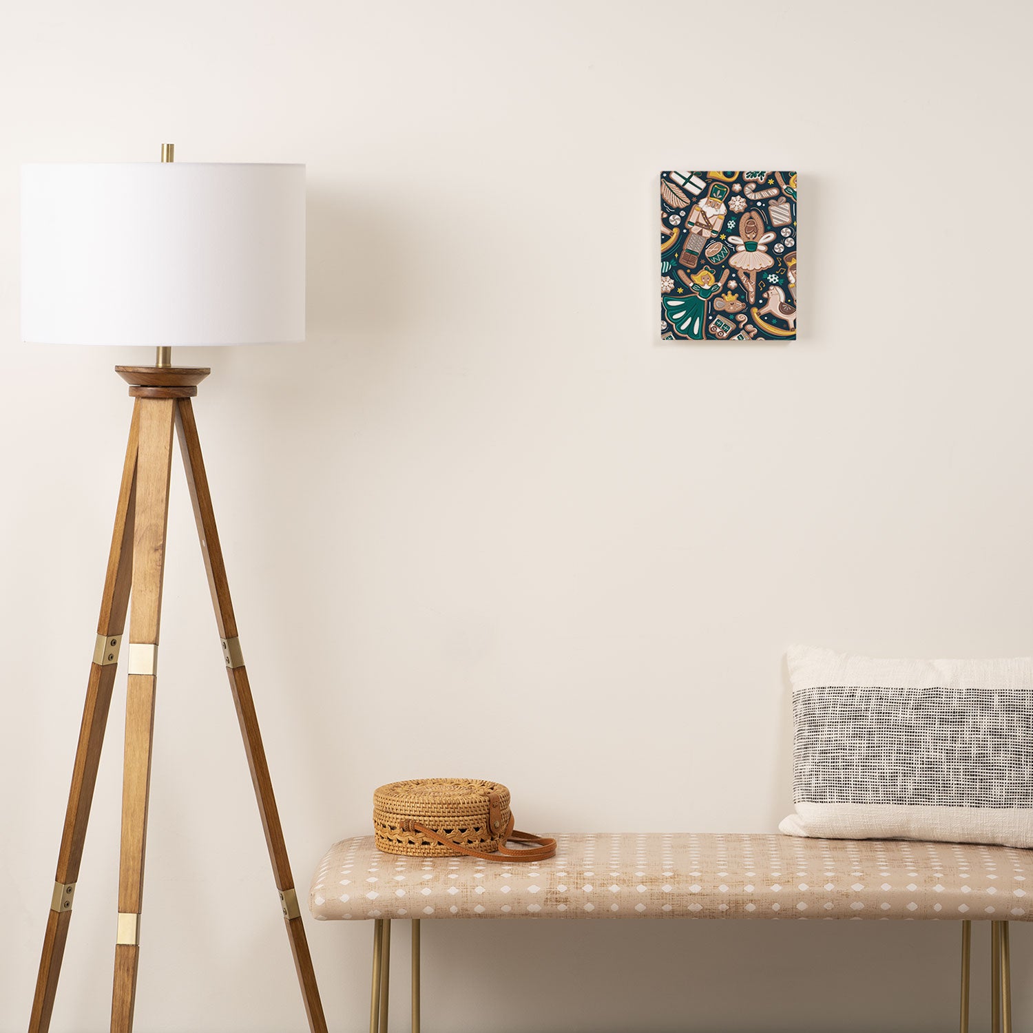 Nutcracker ballet gingerbread delicious biscuits // nile blue background beige forest and pine green sweet Christmas cookies Canvas Print Gallery Image 2