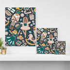 Nutcracker ballet gingerbread delicious biscuits // nile blue background beige forest and pine green sweet Christmas cookies Canvas Print Gallery Image 3