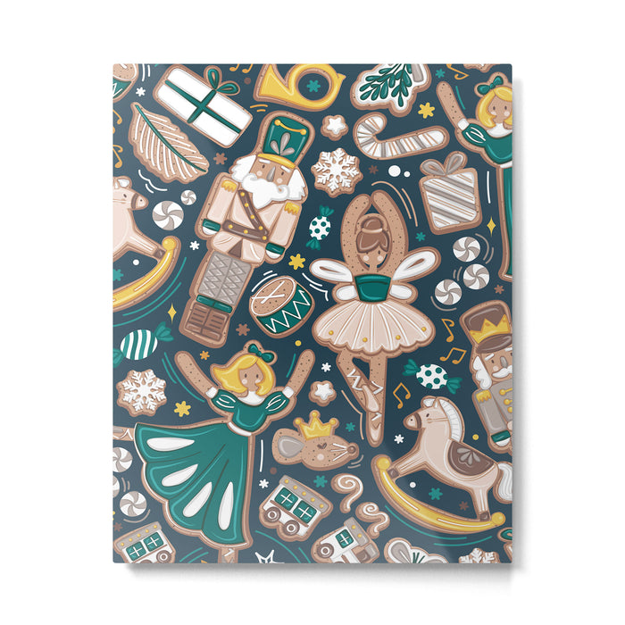Nutcracker ballet gingerbread delicious biscuits // nile blue background beige forest and pine green sweet Christmas cookies Metal Print Gallery Image 1