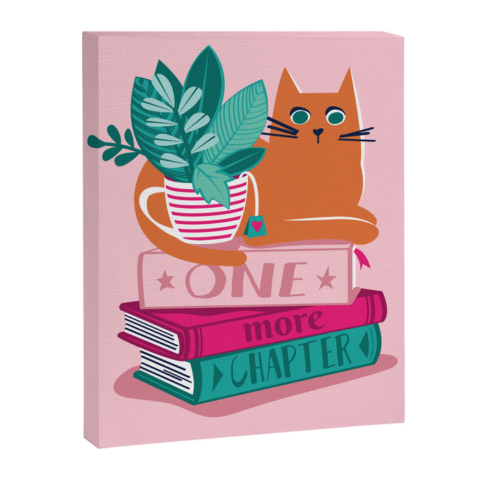 One more chapter // pastel pink background orange tabby cat striped mug with plants fuchsia pink and green books  Canvas Print Gallery Image 1