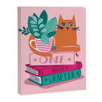 One more chapter // pastel pink background orange tabby cat striped mug with plants fuchsia pink and green books  Canvas Print Gallery Image 8