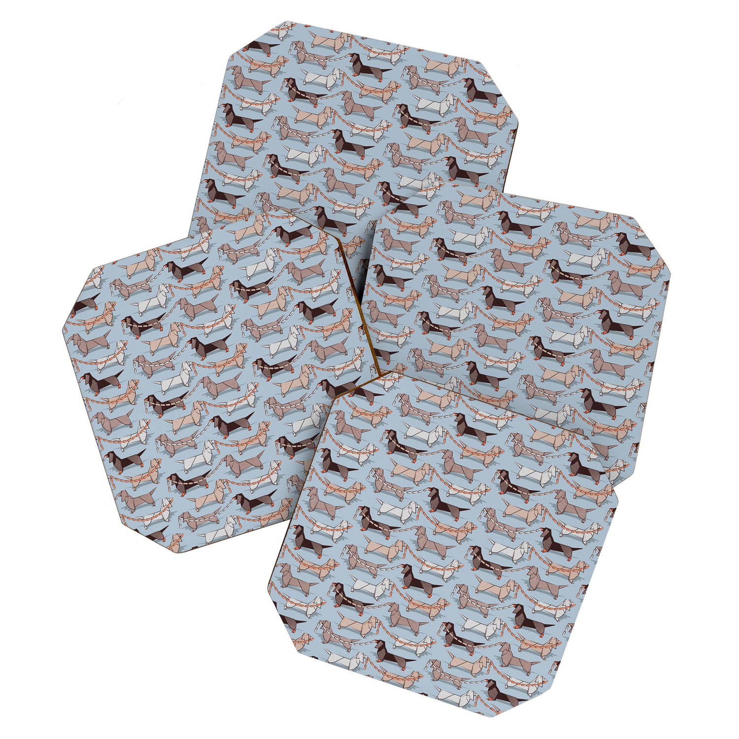 Origami Dachshunds sausage dogs // pale blue background Coaster Gallery Image 1