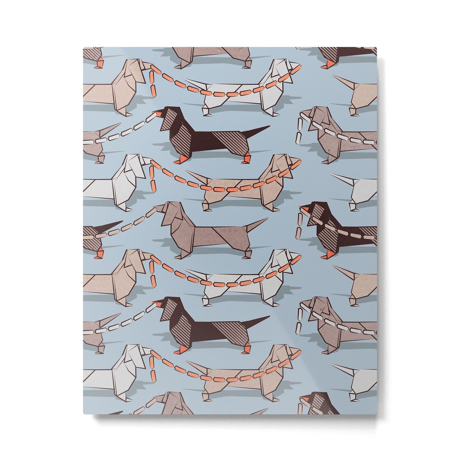 Origami Dachshunds sausage dogs // pale blue background Metal Print Gallery Image 6