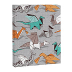 Origami dragon friends // grey linen texture background aqua orange grey and taupe fantastic creatures Canvas Print Gallery Image 6