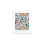 Origami dragon friends // grey linen texture background aqua orange grey and taupe fantastic creatures Art Print Gallery Image 1