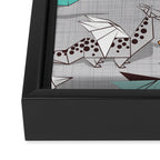 Origami dragon friends // grey linen texture background aqua orange grey and taupe fantastic creatures Framed Canvas Print Gallery Image 3