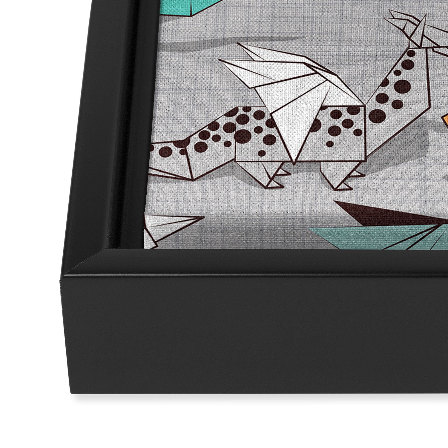 Origami dragon friends // grey linen texture background aqua orange grey and taupe fantastic creatures Framed Canvas Print Gallery Image 3