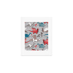 Origami dragon friends // linen texture background blue red grey and taupe fantastic creatures Art Print Gallery Image 1