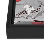Origami dragon friends // linen texture background blue red grey and taupe fantastic creatures Framed Canvas Print Gallery Image 3