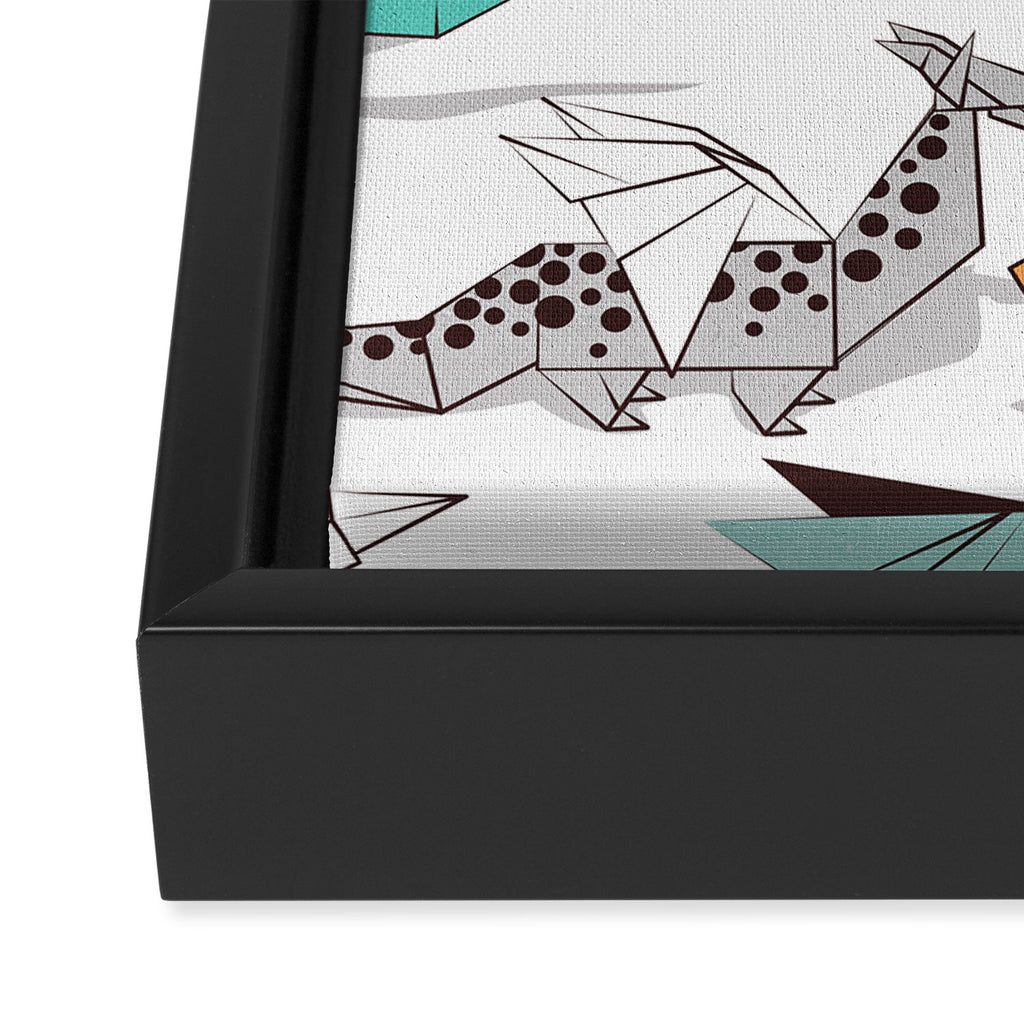 Origami dragon friends // white background aqua orange grey and taupe fantastic creatures Framed Canvas Print Gallery Image 3