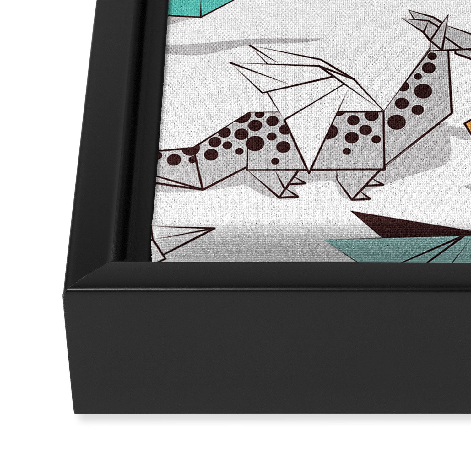 Origami dragon friends // white background aqua orange grey and taupe fantastic creatures Framed Canvas Print Gallery Image 3