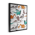 Origami dragon friends // white background aqua orange grey and taupe fantastic creatures Framed Canvas Print Gallery Image 2
