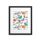 Origami dragon friends // white background aqua orange grey and taupe fantastic creatures Framed Art Print Gallery Image 5