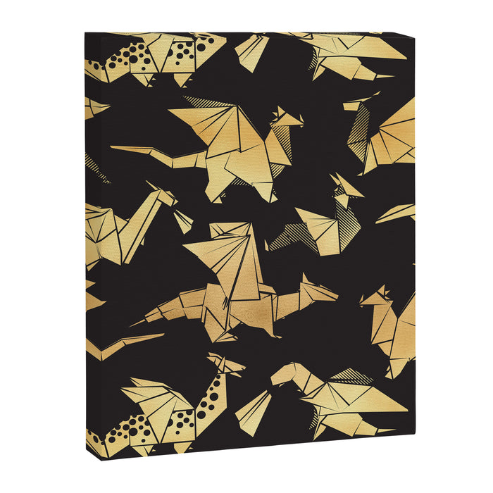 Origami metallic dragon friends // black background golden fantasy animals Canvas Print Gallery Image 1