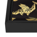 Origami metallic dragon friends // black background golden fantasy animals Framed Canvas Print Gallery Image 3