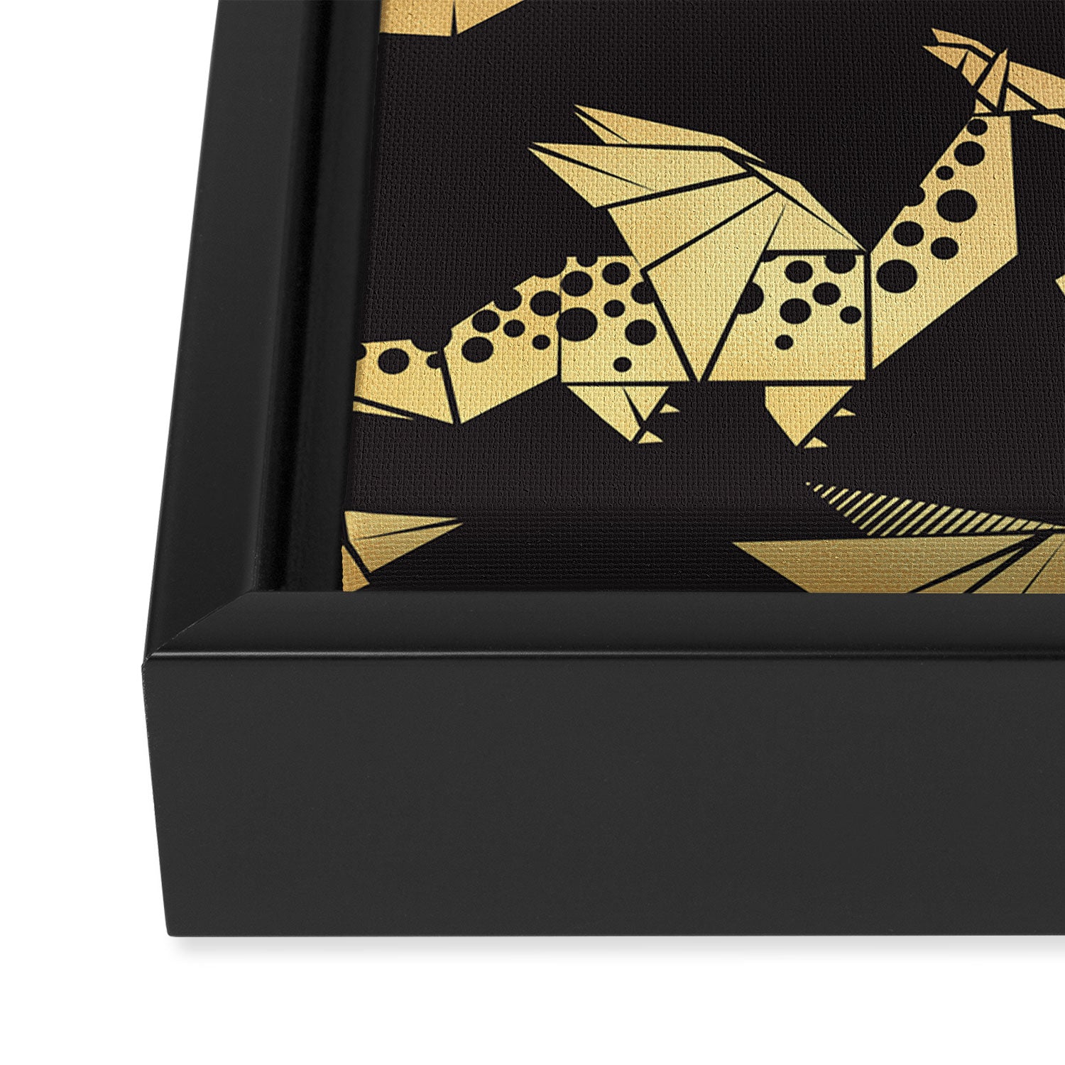 Origami metallic dragon friends // black background golden fantasy animals Framed Canvas Print Gallery Image 3