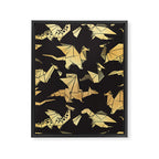 Origami metallic dragon friends // black background golden fantasy animals Framed Canvas Print Gallery Image 6