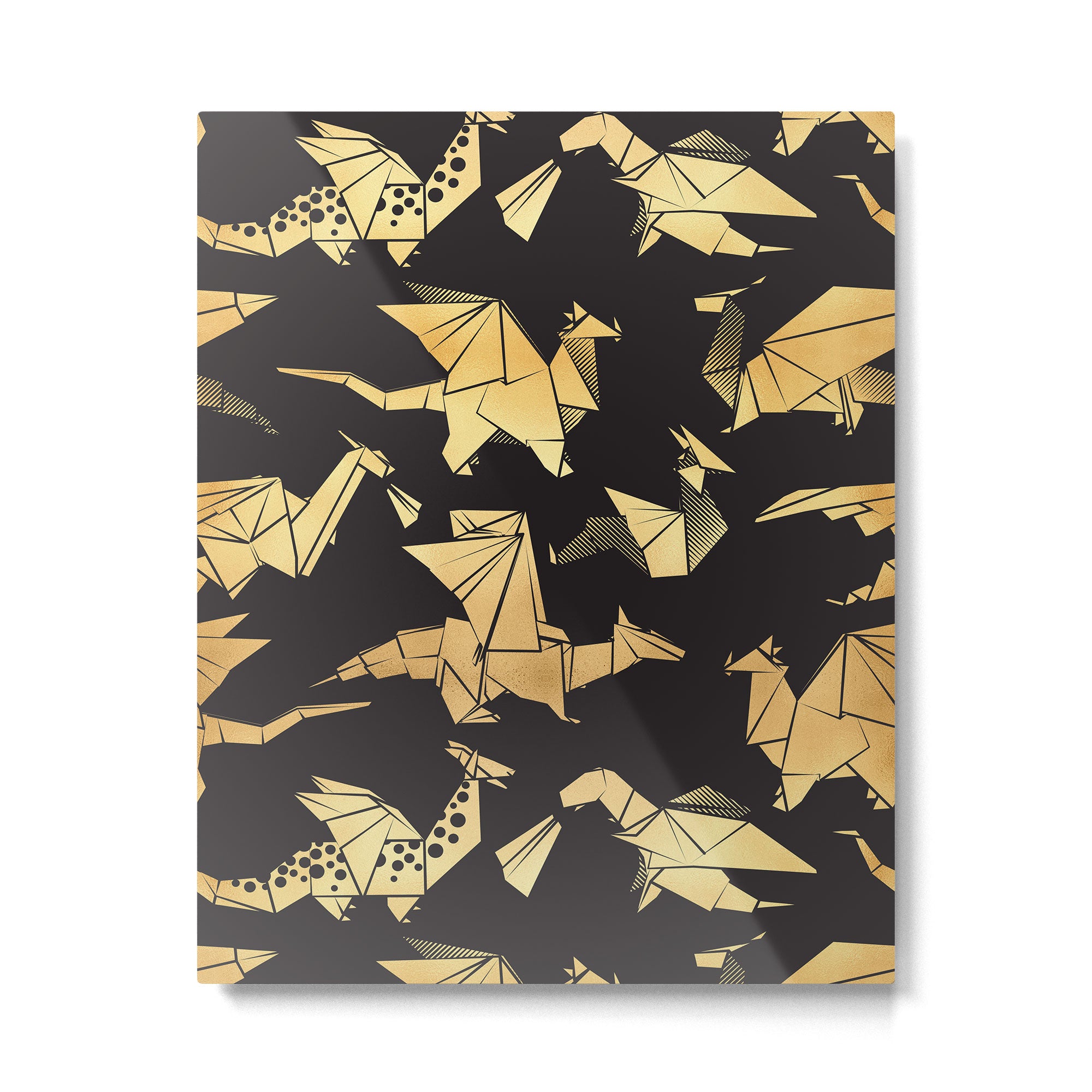 Origami metallic dragon friends // black background golden fantasy animals Metal Print Gallery Image 4