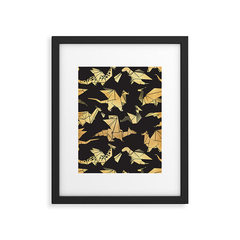 Origami metallic dragon friends // black background golden fantasy animals Framed Art Print Gallery Image 5
