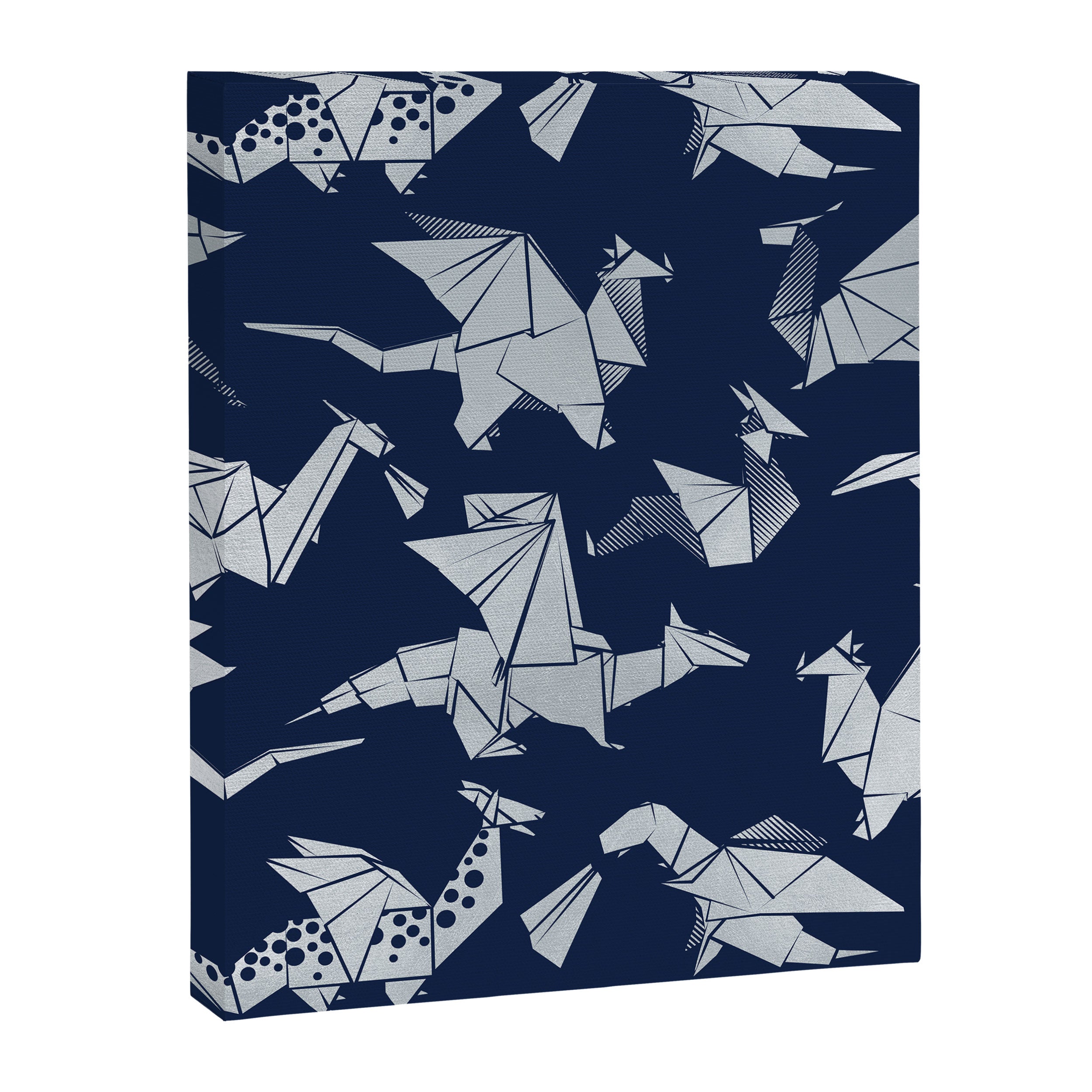 Origami metallic dragon friends // oxford navy blue background metal silver fantasy animals Canvas Print Gallery Image 6