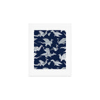 Origami metallic dragon friends // oxford navy blue background metal silver fantasy animals Art Print Gallery Image 1