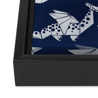 Origami metallic dragon friends // oxford navy blue background metal silver fantasy animals Framed Canvas Print Gallery Image 3