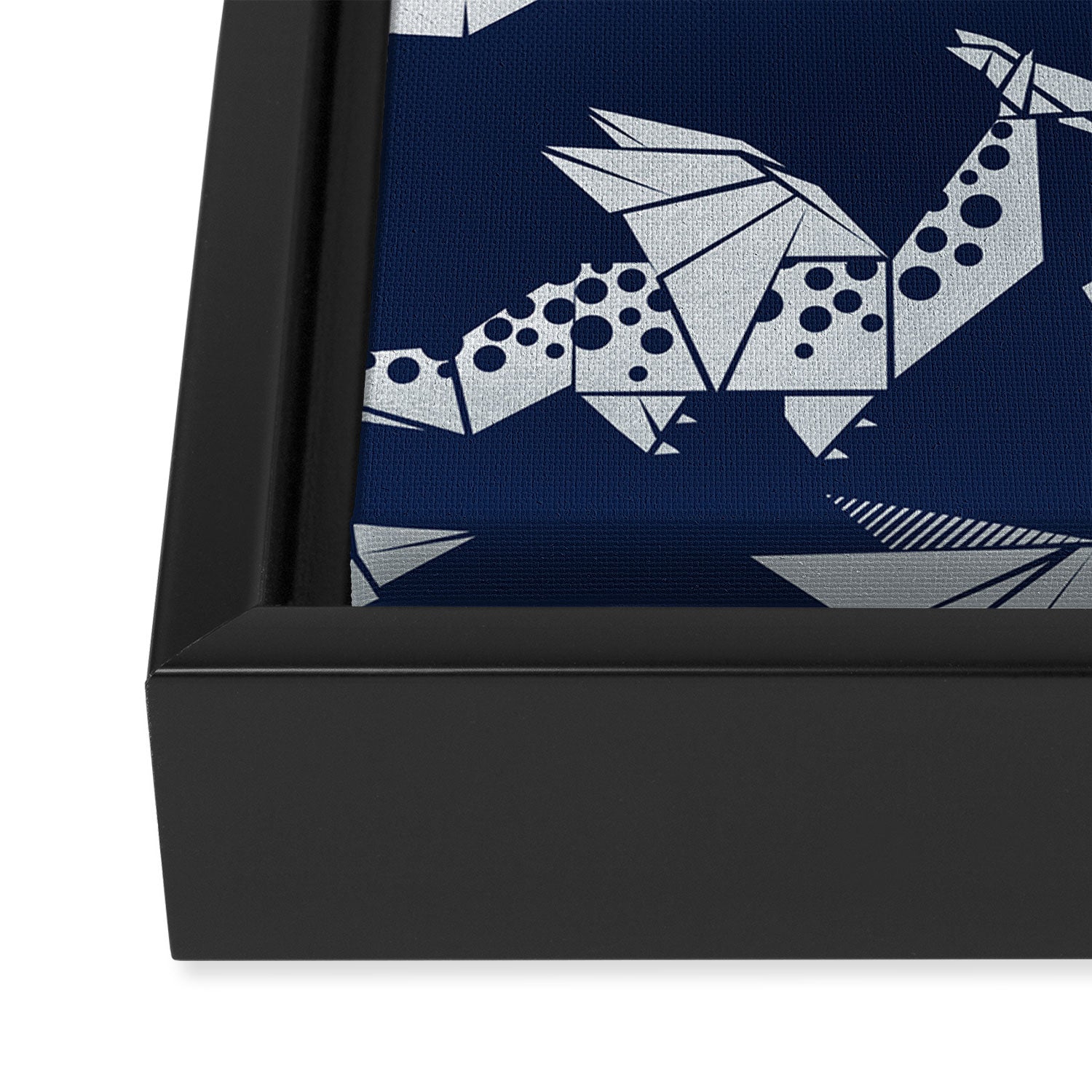 Origami metallic dragon friends // oxford navy blue background metal silver fantasy animals Framed Canvas Print Gallery Image 3