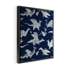 Origami metallic dragon friends // oxford navy blue background metal silver fantasy animals Framed Canvas Print Gallery Image 2