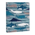 Origami Sea // linen texture and nautical stripes background teal white and taupe whales Canvas Print Gallery Image 8
