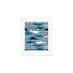 Origami Sea // linen texture and nautical stripes background teal white and taupe whales Art Print Gallery Image 1
