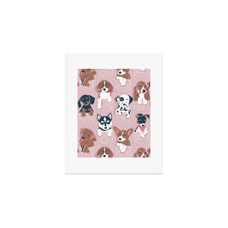 Pure love pockets I // blush pink background Dachshund Beagle Dalmatian Basset Hound Labrador Retriever Husky Welsh Corgi and Italian Greyhound dog puppies Art Print Gallery Image 1