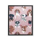 Pure love pockets I // blush pink background Dachshund Beagle Dalmatian Basset Hound Labrador Retriever Husky Welsh Corgi and Italian Greyhound dog puppies Framed Canvas Print Gallery Image 6