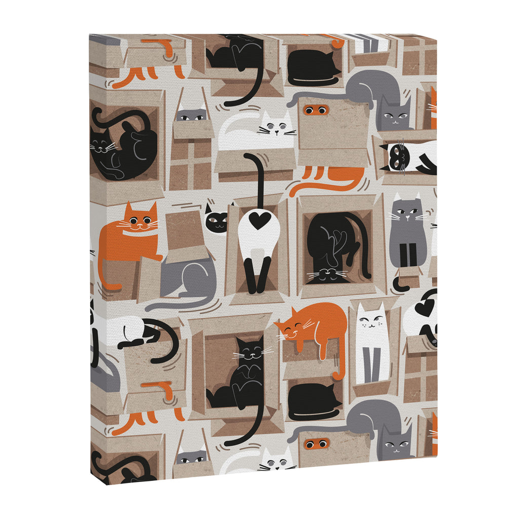 Purfect feline architecture // beige background cute cats in cardboard boxes Canvas Print Gallery Image 6