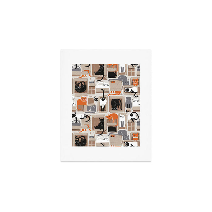 Purfect feline architecture // beige background cute cats in cardboard boxes Art Print Gallery Image 1