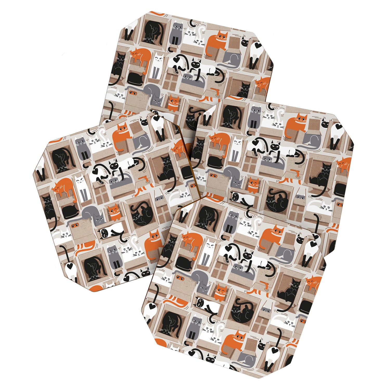 Purfect feline architecture // beige background cute cats in cardboard boxes Coaster Gallery Image 1