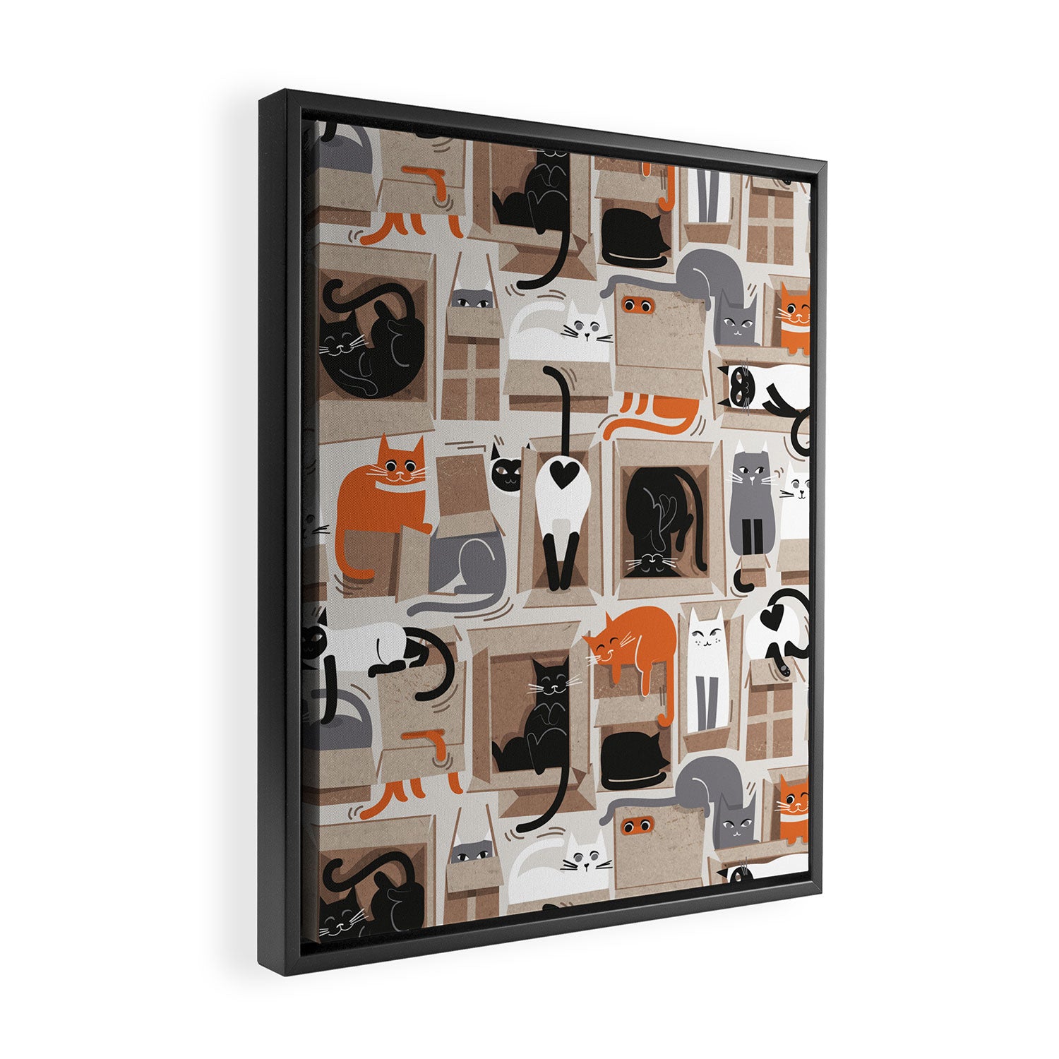 Purfect feline architecture // beige background cute cats in cardboard boxes Framed Canvas Print Gallery Image 2