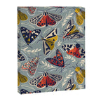 Quirky beautiful moths // morning blue textured background oxford navy blue ivory yellow and red tiger moth insects Canvas Print Gallery Image 3
